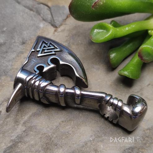 Protective symbol VALKNUT - Thunder Axe - Steel with patina