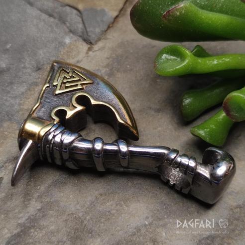 Schutzsymbol WALKNUT - Donnerbeil - Stahl mit Gold Patina