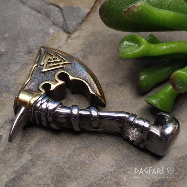 Schutzsymbol WALKNUT - Donnerbeil - Stahl mit Gold Patina