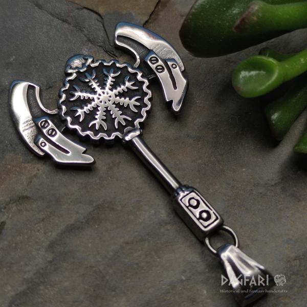 BERSERKER - Reversible axe with Viking symbols, stainless steel