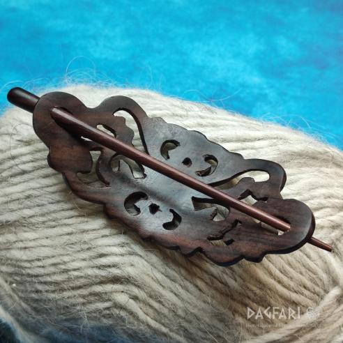 RÓS Dřevěná oblouková ,,D" spona do vlasů, s jehlicí skrz drdol