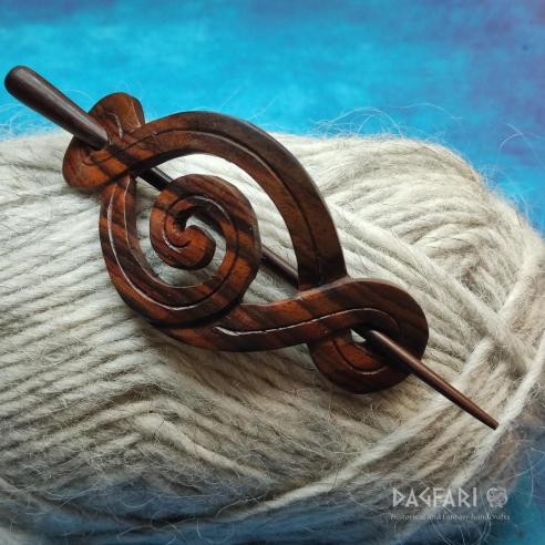 LUAG Wooden arched ,,D" hairpin, with needle through chignon