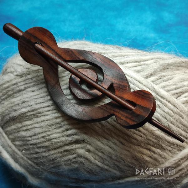 LUAG Wooden arched ,,D" hairpin, with needle through chignon