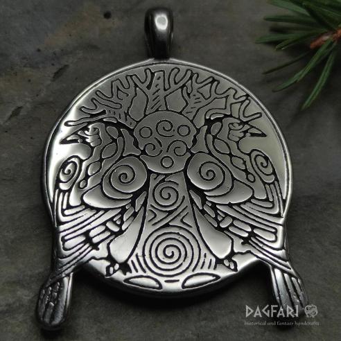 Amulett HUGINN und MUNINN - Odins Raben auf dem Baum