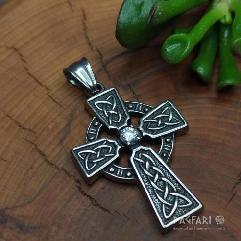 CELTIC Celtic cross with transparent zircon, black