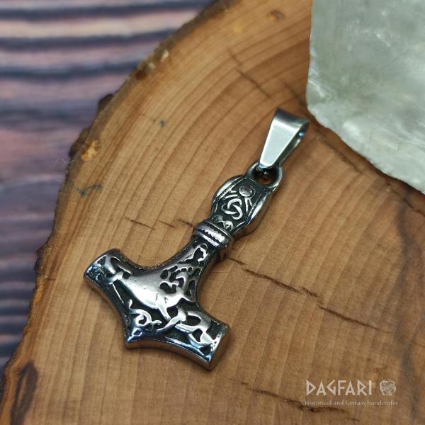 INGUZ Thor's hammer with dragon braids, triquetra and fertility rune