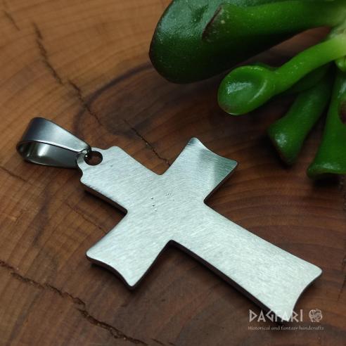 Modernes christliches Kreuz mit schwarzer Emaille, Chirurgenstahl