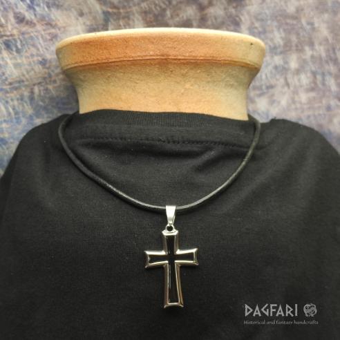 Moderní křesťanský kříž s černým smaltem, chirurgická ocel