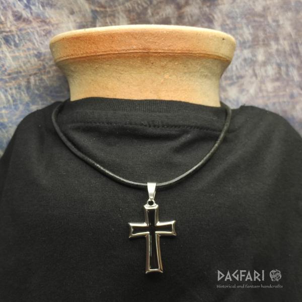 Moderní křesťanský kříž s černým smaltem, chirurgická ocel