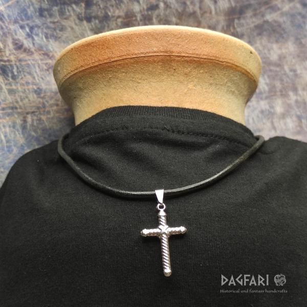 Tied cross, small, twisted look, stainless steel