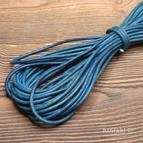 BLUE Leather round, solid - thickness 3mm
