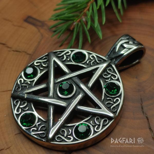 Magic protection PENTAGRAM, green zircons