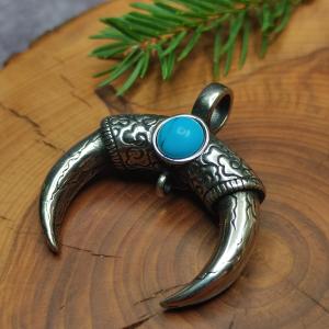 BLAUES indianisches Amulett BULL'S HORNS (Mondsichel, Lunette)