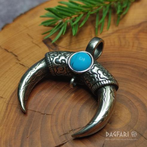 BLUE Indian amulet BULL'S HORNS (crescent moon, lunette)