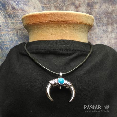 BLUE Indian amulet BULL'S HORNS (crescent moon, lunette)