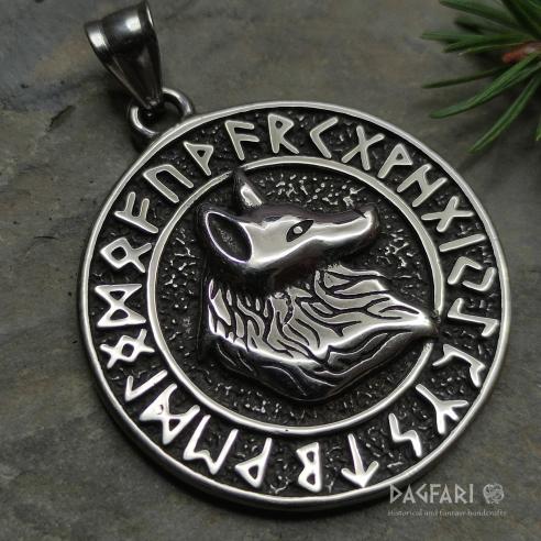VIKING WOLF - double-sided amulet with runes