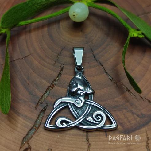 TRIQUETRA MIT KATZE, kleines Amulett mit Zöpfen