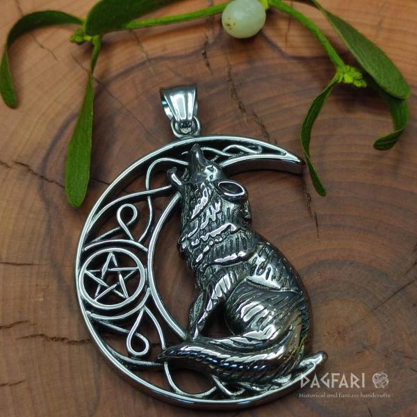 WOLF MOND - großer Talisman Wolf, Mond und Pentagramm