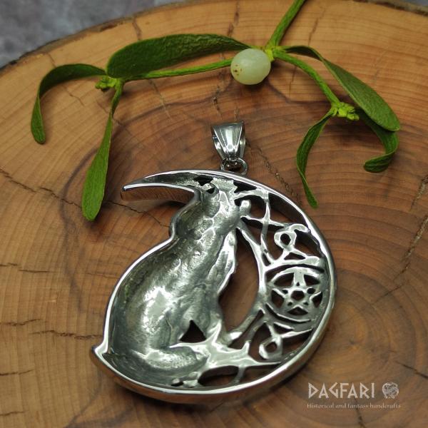 WOLF MOND - großer Talisman Wolf, Mond und Pentagramm