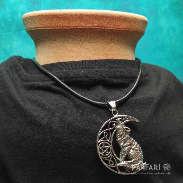 WOLF MOND - großer Talisman Wolf, Mond und Pentagramm