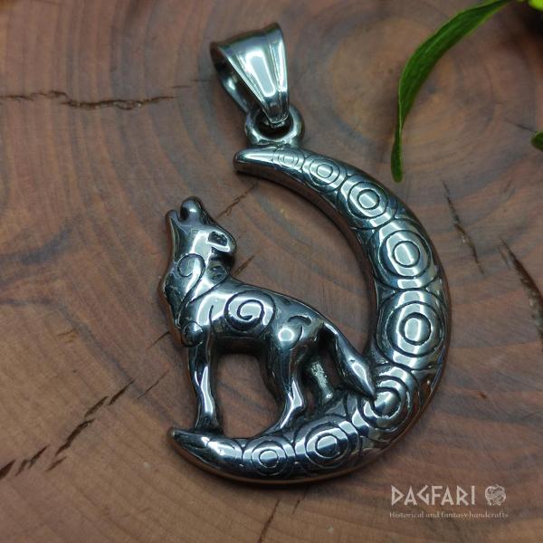 WOLF AND MOON - howling wolf decorated with spirals