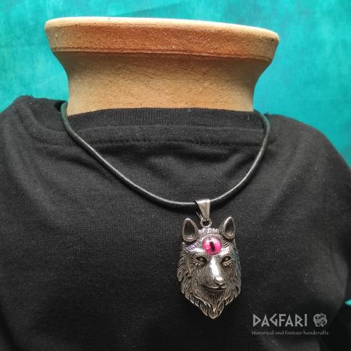 VLČÍ MOUDROST - Přívěsek s vlkem, Růžové třetí oko