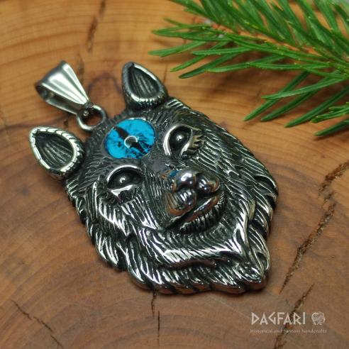 WISDOM OF THE WOLF - Blue third eye, stainless steel