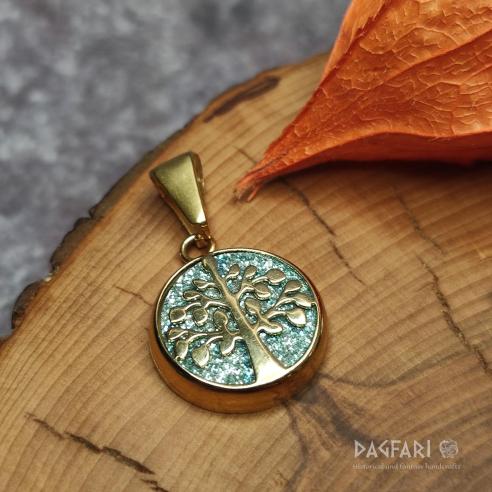 GLITTER Tree of Life with metallic background - blue-gold color