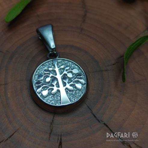 GLITTER Tree of Life with metallic background - white-silver colour