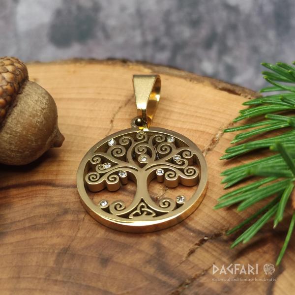 CELTIC FAMILY ♡ - golden color tree of life with rhinestones and triquetra