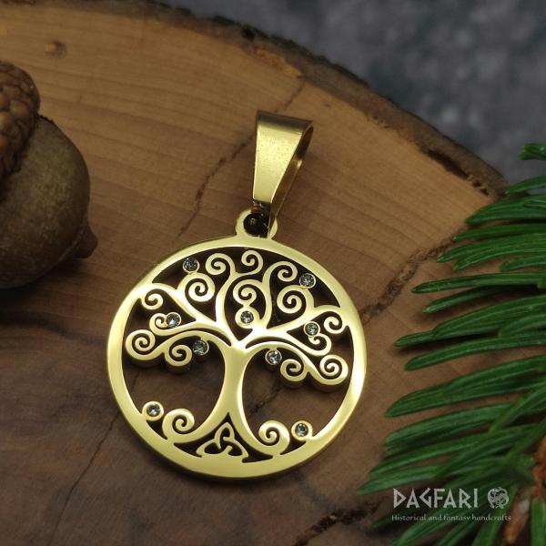 CELTIC FAMILY ♡ - golden color tree of life with rhinestones and triquetra