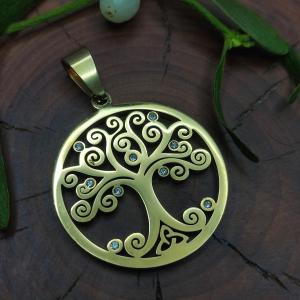 CELTIC FAMILY ♡ - velký zlatý strom života s kamínky a trikvetrou