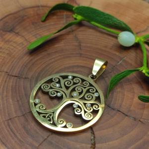 CELTIC FAMILY ♡ - big golden color tree of life with rhinestones and triquetra 2