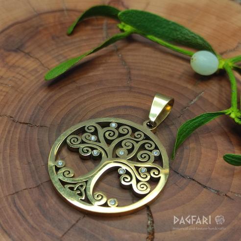 CELTIC FAMILY ♡ - big golden color tree of life with rhinestones and triquetra