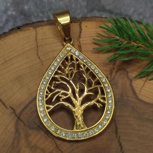 FAMILY ♡ - zlatý strom života s kamínky, tvar slzy