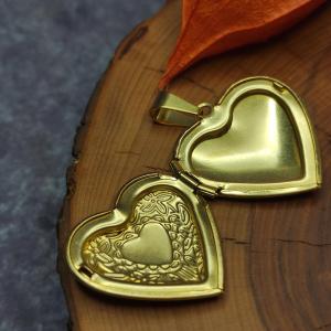 ♡ ROMANTIC HEART - Opening medallion for photo, decorated, golden colour 2