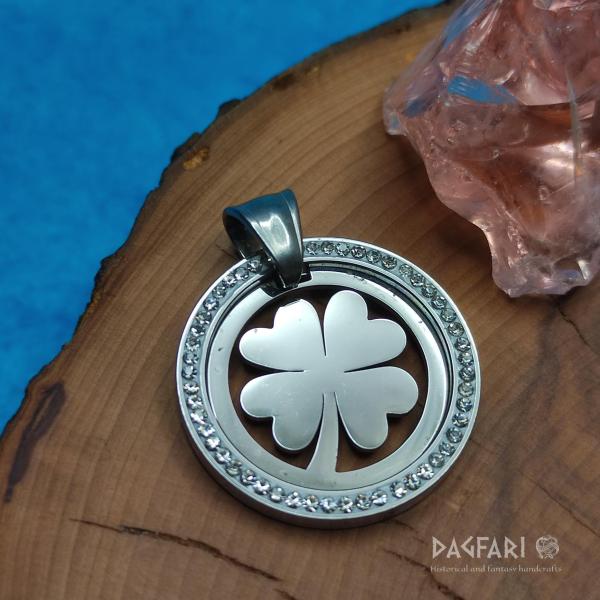 FOUR-LEAF CLOVER - symbol of luck, mirror shine with cubic zircons