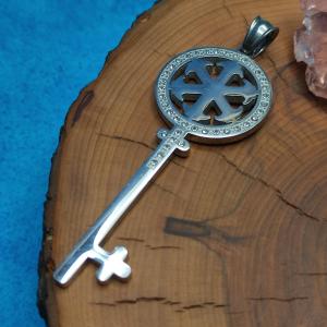 Pendant KEY - mirror shine, zircons, surgical steel
