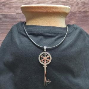 Pendant KEY - mirror shine, zircons, surgical steel 2