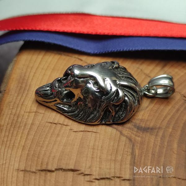 Pendant LION PATRIOT - roaring lion head, stainless steel