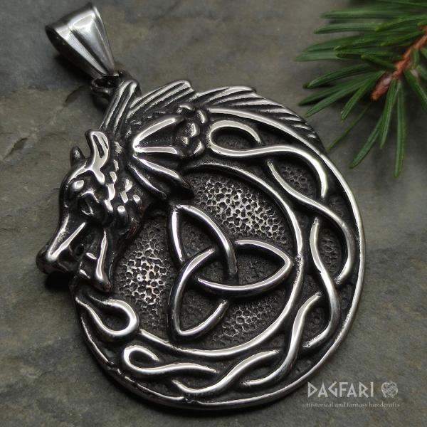 DRAGON with triquetra guards the integrity of the world, medallion of steel