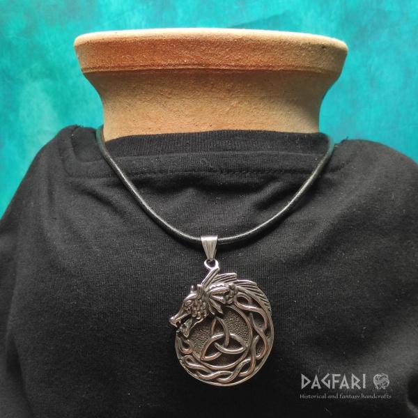 DRAGON with triquetra guards the integrity of the world, medallion of steel