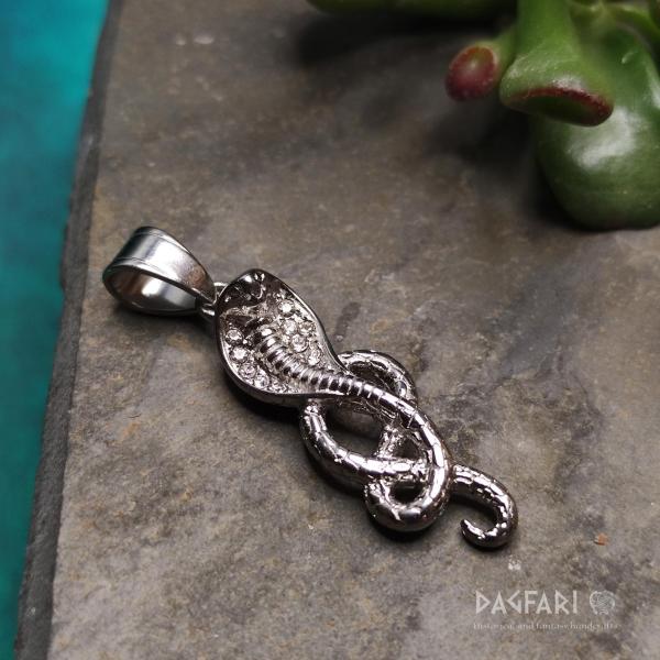 Small COBRA, snake with transparent rhinestones, surgical steel